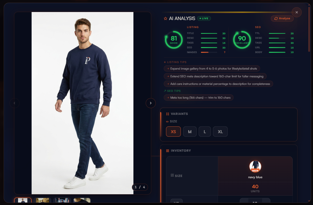 Picshoot complete product listing